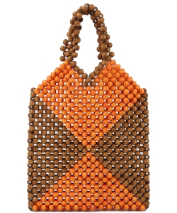 Colorblock Beaded Tote Bag YW-0010 BROWN/ORANGE